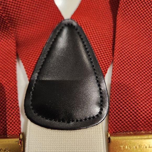Classic TRAFALGAR Beet Red Woven Black Leather Hooks Suspenders Braces Made USA - Picture 4 of 6